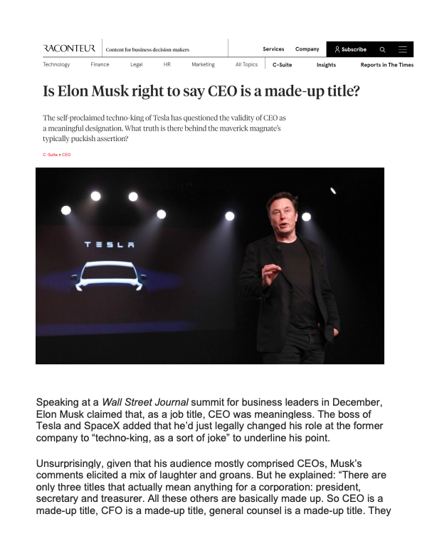 Is Elon Musk right to say CEO is a made-up title?