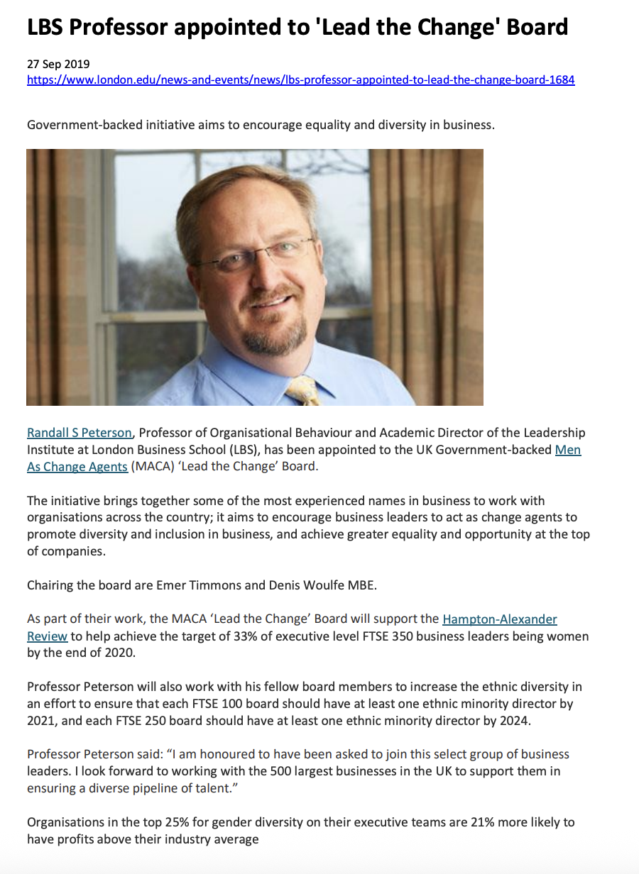 LBS Professor appointed to ‘Lead the Change’ Board